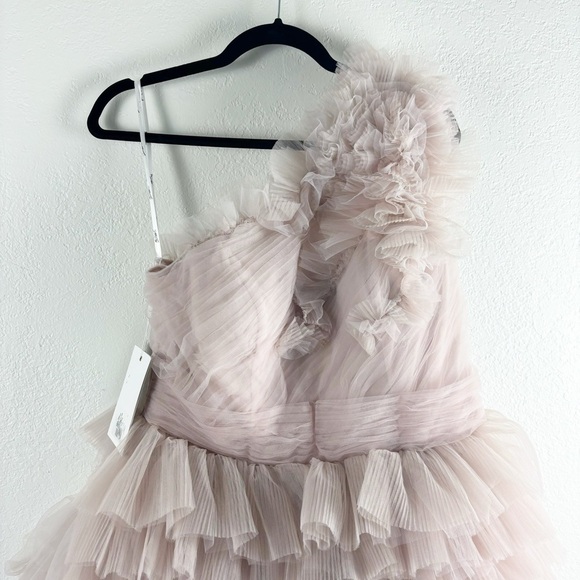 Mac Duggal Ruffle Tulle One Shoulder Bustier Mini Dress Pink Size 10 Cocktail - Picture 4 of 9